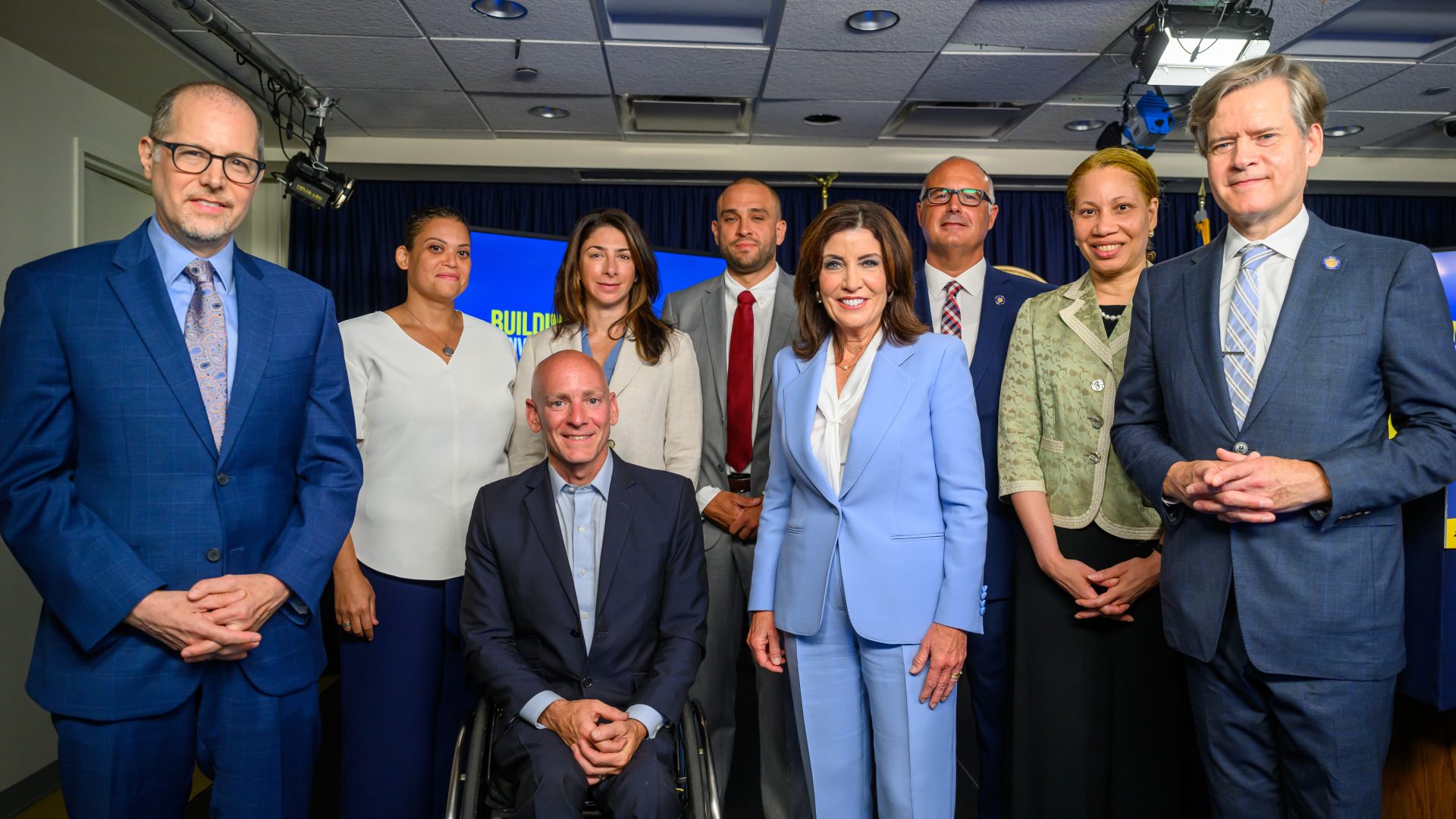 OA President & CEO Jon Monsalve stands with Gov. Hochul, Senator Hoylman-Sigal, and Liberty Landing partners.
